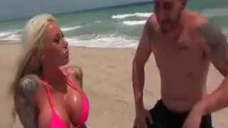 Dirty Blonde Milf Tanning At The Beach Gets All Oiled Up