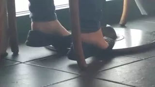 Coffee shop shoeplay in nice flats