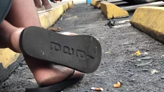 Dirty ebony soles at the laundromat
