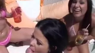 Dirty Party Girls Sucking One Dick Together Outdoors