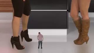 2 giantesses using a little man as toy