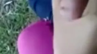Cute middle school girl doing blowjob handjob her boyfriend dick outdoor
