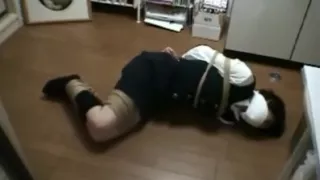 School girl tied up and gagged in kitchen