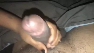 Sneaking Giving Him a Handjob