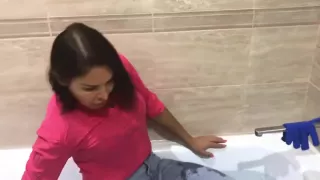 wetlook fully clothed jeans