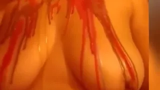 My slave cunt punishes her tits with candle wax and a brush