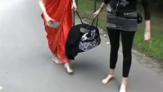 mum and daughter barefoot in public