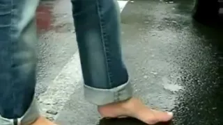 barefeet in a parking mall