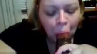 Chubby wife sucks a black cock and gets mouthful