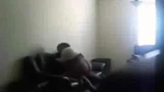 Chubby ebony teen fucks on hidden cam