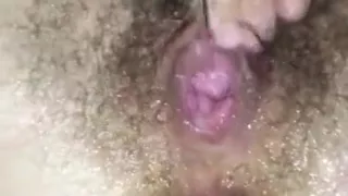 Hairy pussy squirting hard then covered in a huge load!