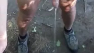 Naked outdoor walk on a hot day with jiggly cock out and piss at the end