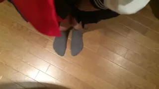 Dripping girl MAsturbates into piss puddle