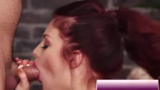 busty uk redhead facialized after giving a blowjob 
