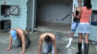 Two goddess trample two slaves in abadoned factory (2)