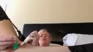 Hot Blonde plays with pussy on cam for Daddy while he’s away