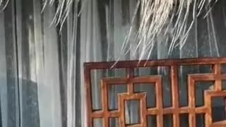 Watching her in the outside shower, public Petit blonde