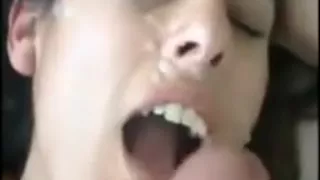 Submissive brunette milf sucks me up and takes facial