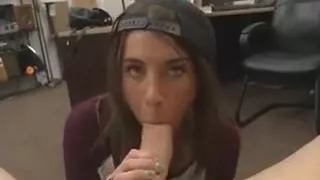 Brunette Angel Sucking Dick In Back Of Pawn Shop