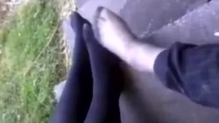 scottish female legs+feet in black tights