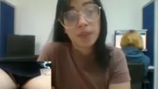 babe with glasses plays with pussy at work on camboozle.com