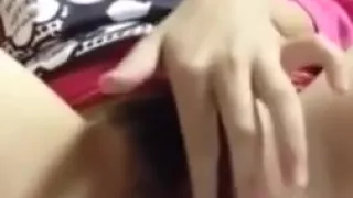 Masturbating Hairy Japanese college girl with Cute Birthmark