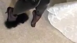 Wearing pantyhose and latex leginggs