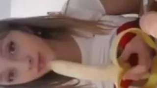 very cute girl blowjob dildo and banana