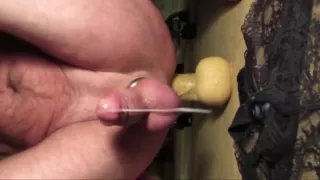 Prostate Milking in Chastity with Huge Dildo