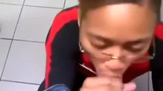 Cashier Gives Custome Blow Job black ebony cumshots ebony swallow interracial