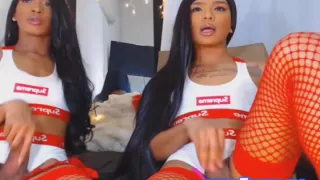 Twin Tranny giving each other a Hot Handjob