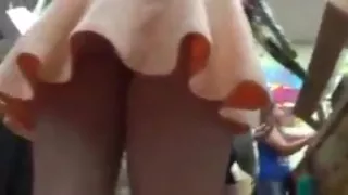 Beautiful lady in dress with no panties in the queue