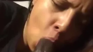 Brunette babe sucks and stroker his big shaft