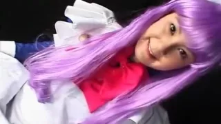 Japanese chick in costume giving head in POV and getting a load