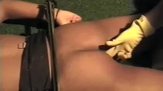 Lovely ebony model gets tied up and has her curves explored with gloved hands