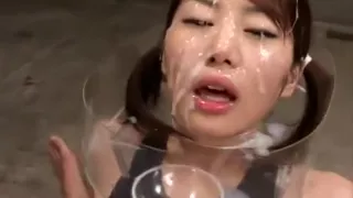 Adorable Japanese chicks getting their faces sprayed with hot semen