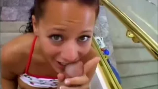 Naughty ethnic broad with tramp stamp sucks his dick then gets it