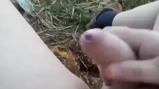 Wank and cum on hay bale