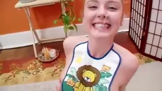 Sexy slim blonde schoolgirl Tobi works her sweet lips on a long shaft