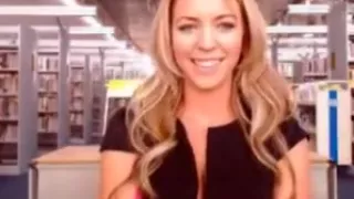 Library blonde pulls panties aside