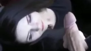 Pretty black haired girl gives a nice blowjob