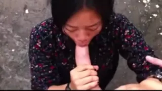 Hairy asian pussy takes big white dick