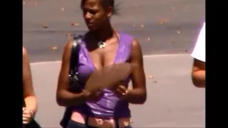 Candid boobs: slim busty black women (purple brown tops) 4