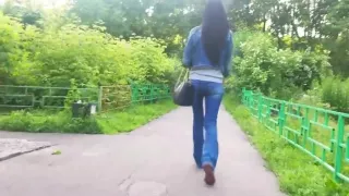 Russian brunette walk in the park