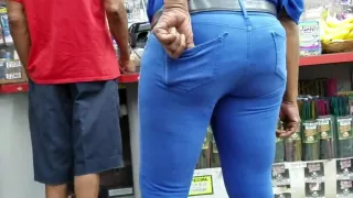 Ebony granny in blue pants