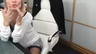 The woman cums at work