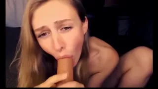 Beautiful camgirl sucks dildo