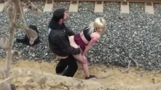 Hot couple voyeur girl with nice ass and tits outdoor fuck