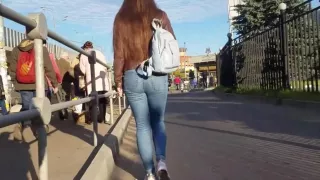 Pretty longhaired girl with tight ass