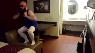 Hotel crossdress solo white stockings blue nighty